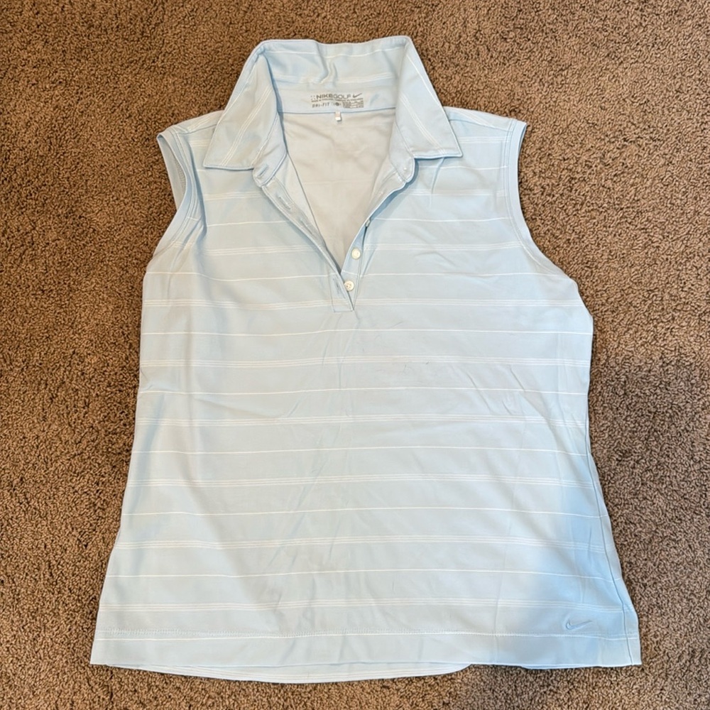Nike Light Blue Striped Sleeveless Golf Polo